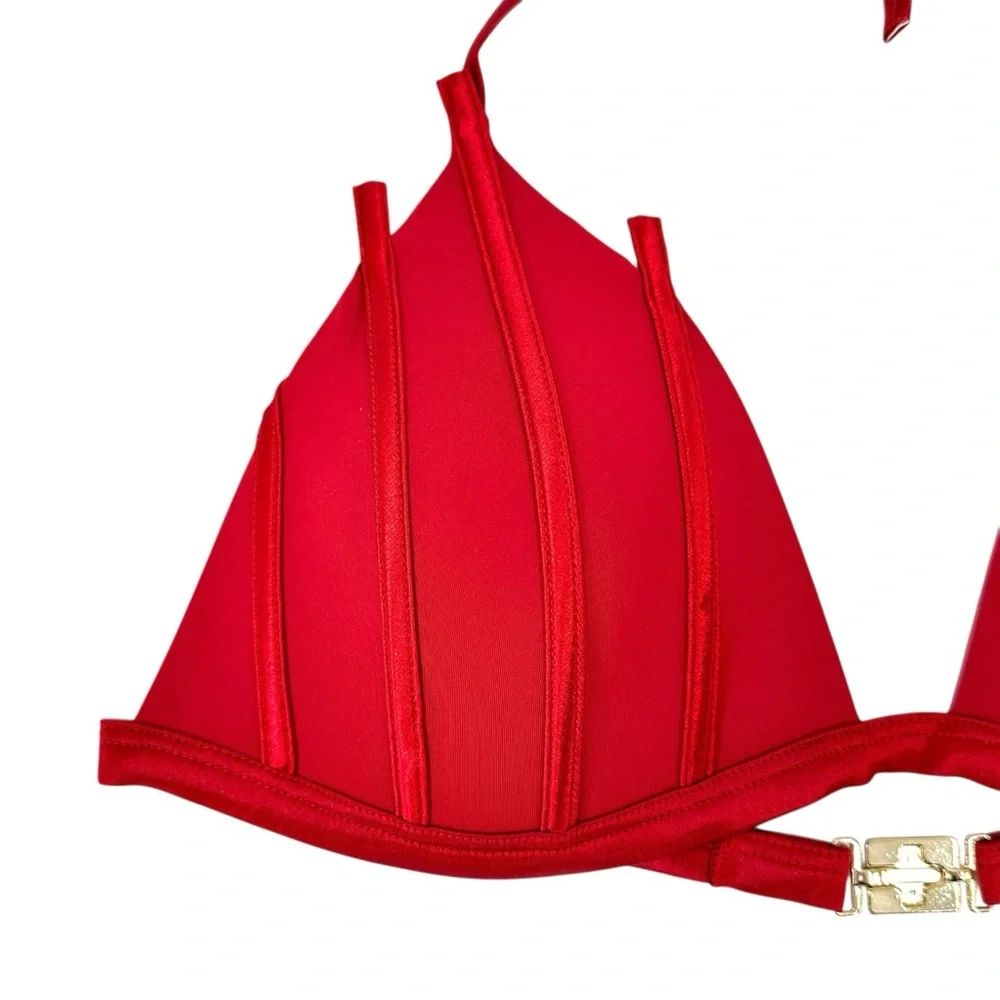 La Perla Red Striped Bikini Swimsuit Swim Top sz 10 - Picture 4 of 9